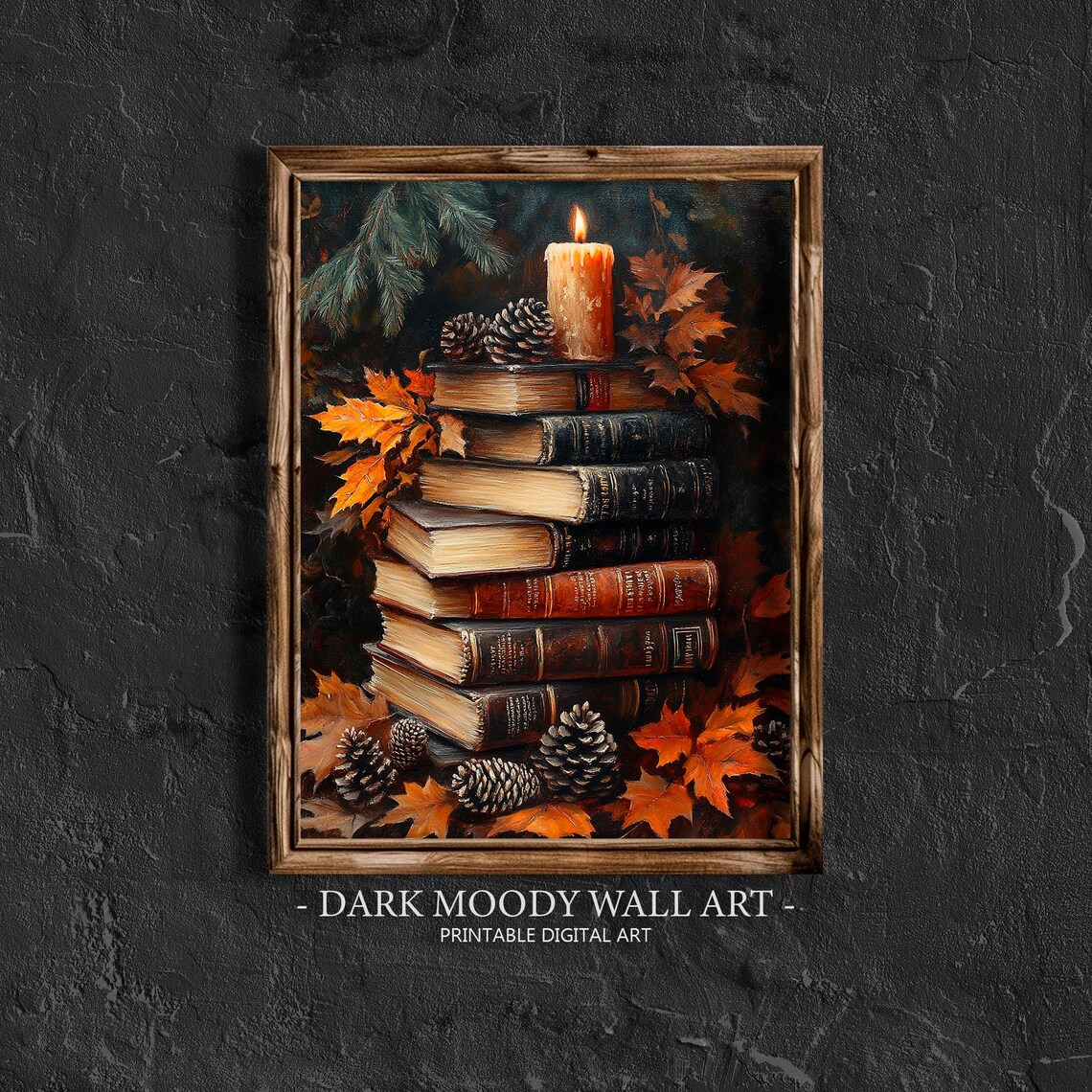 Moody Vintage Oil Painting, Rustic Autumn Decor