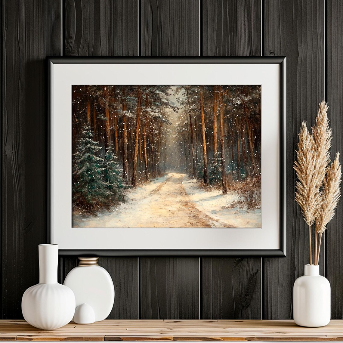 Vintage Winter Pine Forest Art Print, Rustic Christmas Decor - Image 4