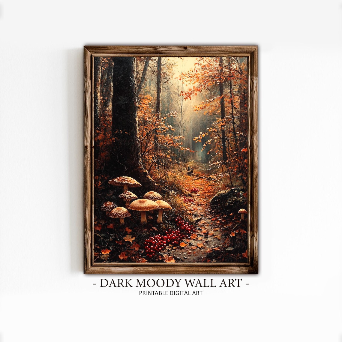 Mushrooms Forest Floor Autumn Path Woodland Painting Wall Art