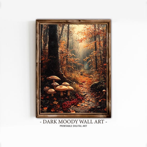 Autumn Forest Wall Art Fall Prints Vintage Autumn Landscape Painting Rustic Fall Home Decor Moody Autumn Cottagecore Wall Art