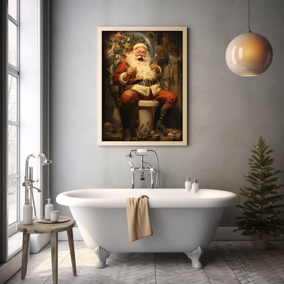 Santa Claus On Toilet Painting Print Christmas Portrait Art Xmas Decor Poster Xmas Holiday Art Print - Image 4