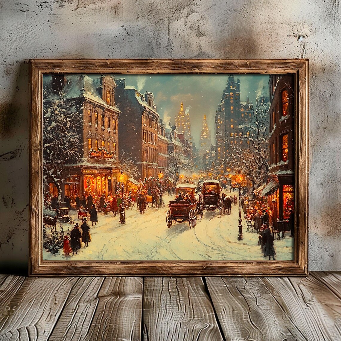 Victorian Shopping Street Carriages Snowy Dusk City Lane Poster - Image 4