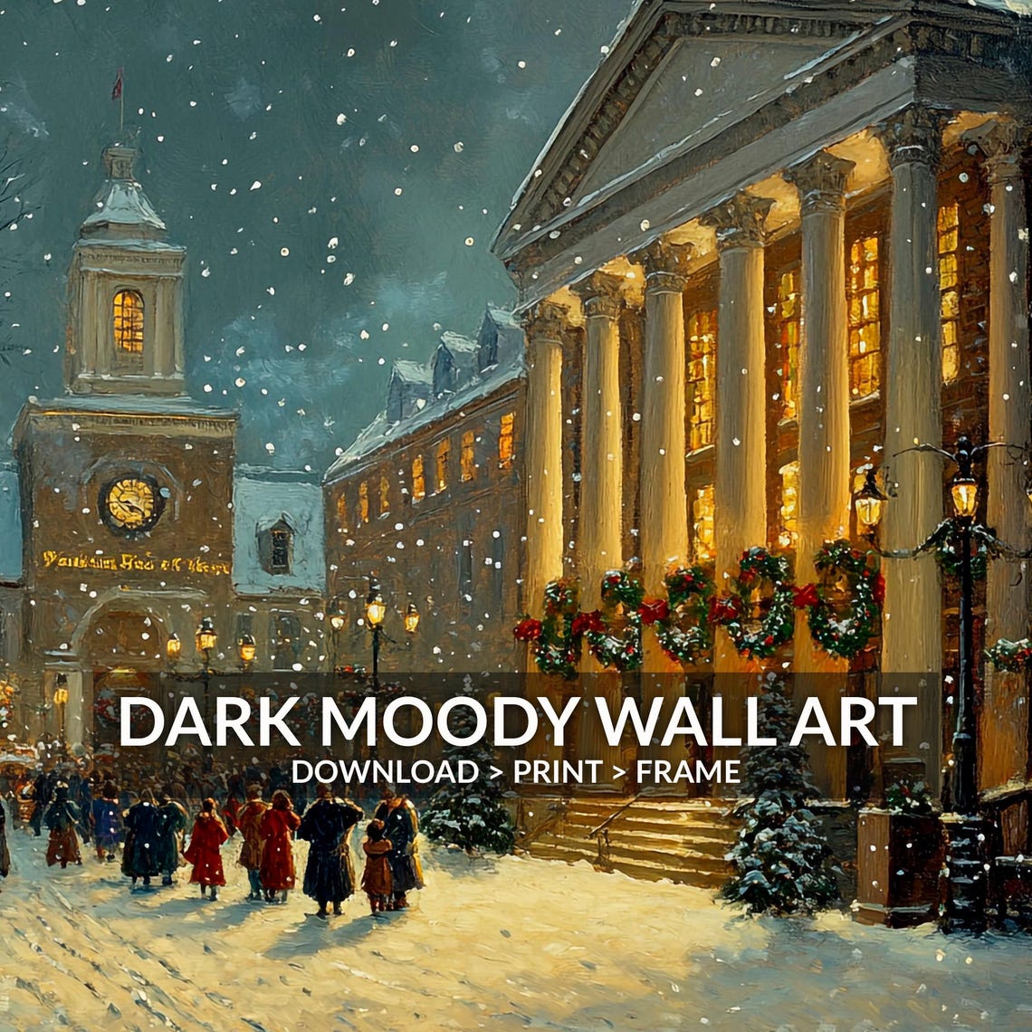 Victorian Old Town Square Clock Tower Snowy Market Night Poster - Image 6