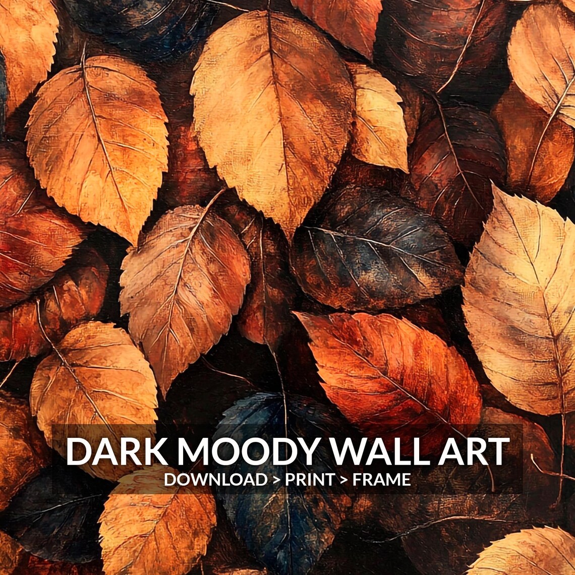 Autumn Leaves Close Up Moody Fall Foliage Art Painting Wall Art - Image 6