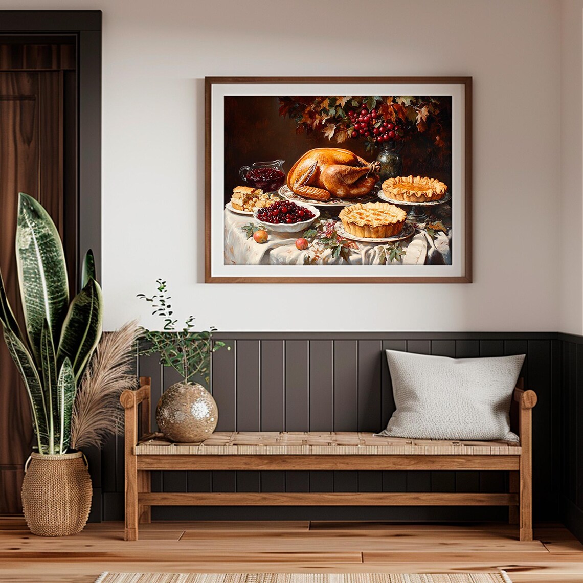 Thanksgiving Turkey Feast Pies Cranberries Holiday Table Still Life Poster - Image 2