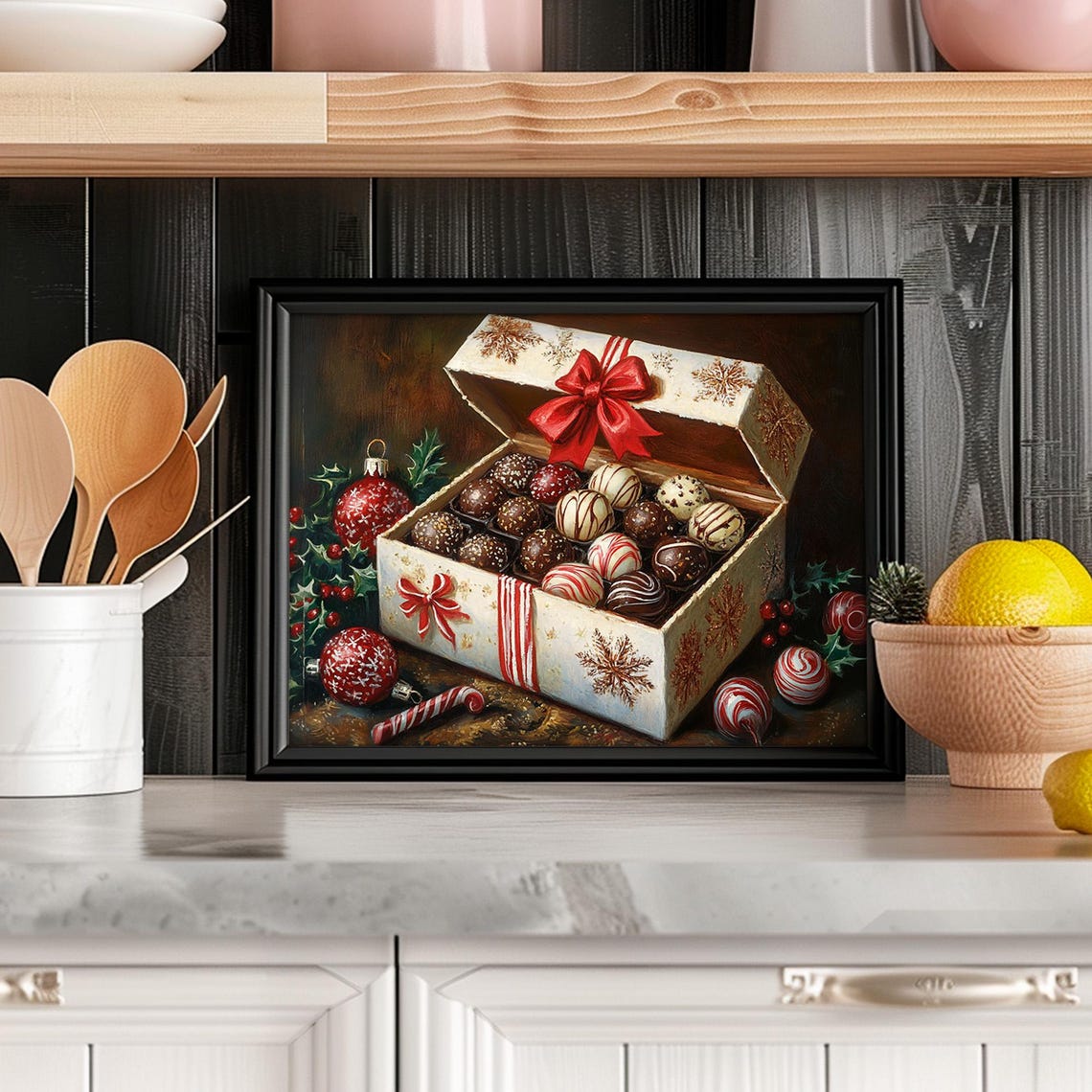 Christmas Chocolate Truffles in Gift Box With Red Bow Wall Art - Image 4