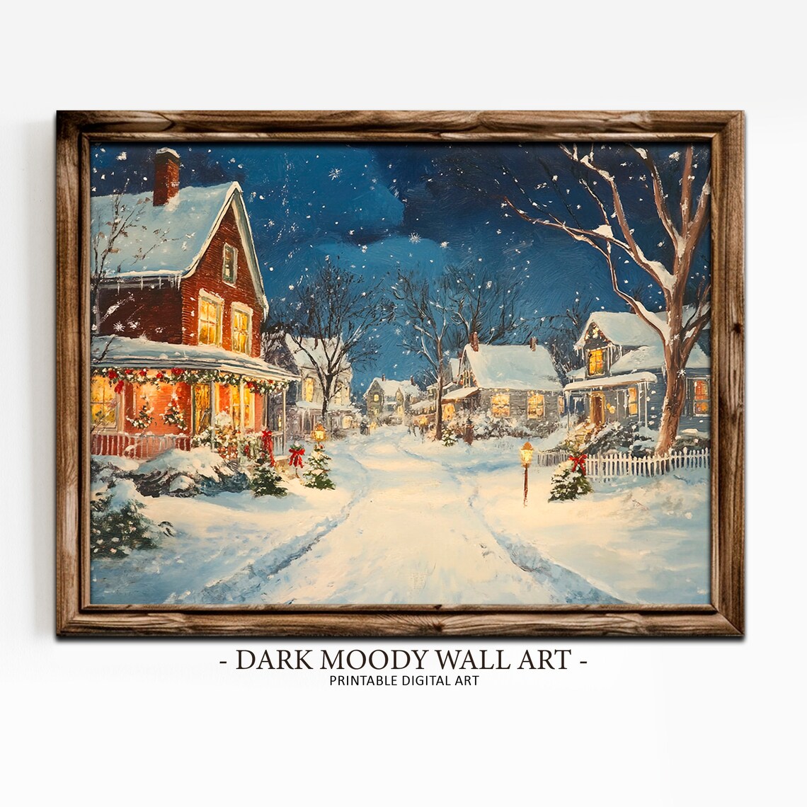 Victorian Snowy Christmas Street Scene Festive Winter Village Poster
