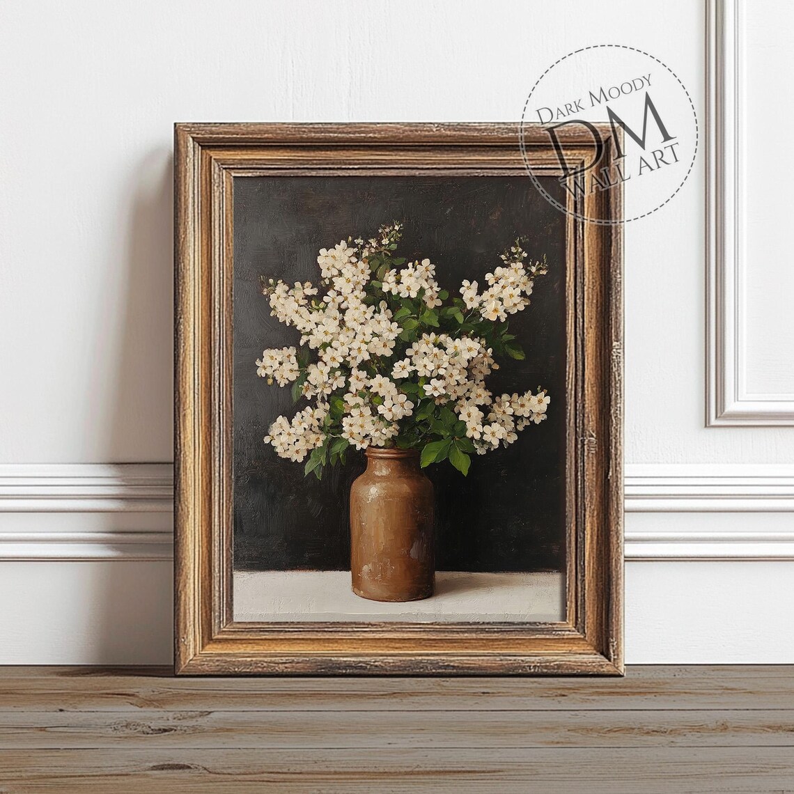 White Blossom Art Print, Rustic Moody Flower Vase