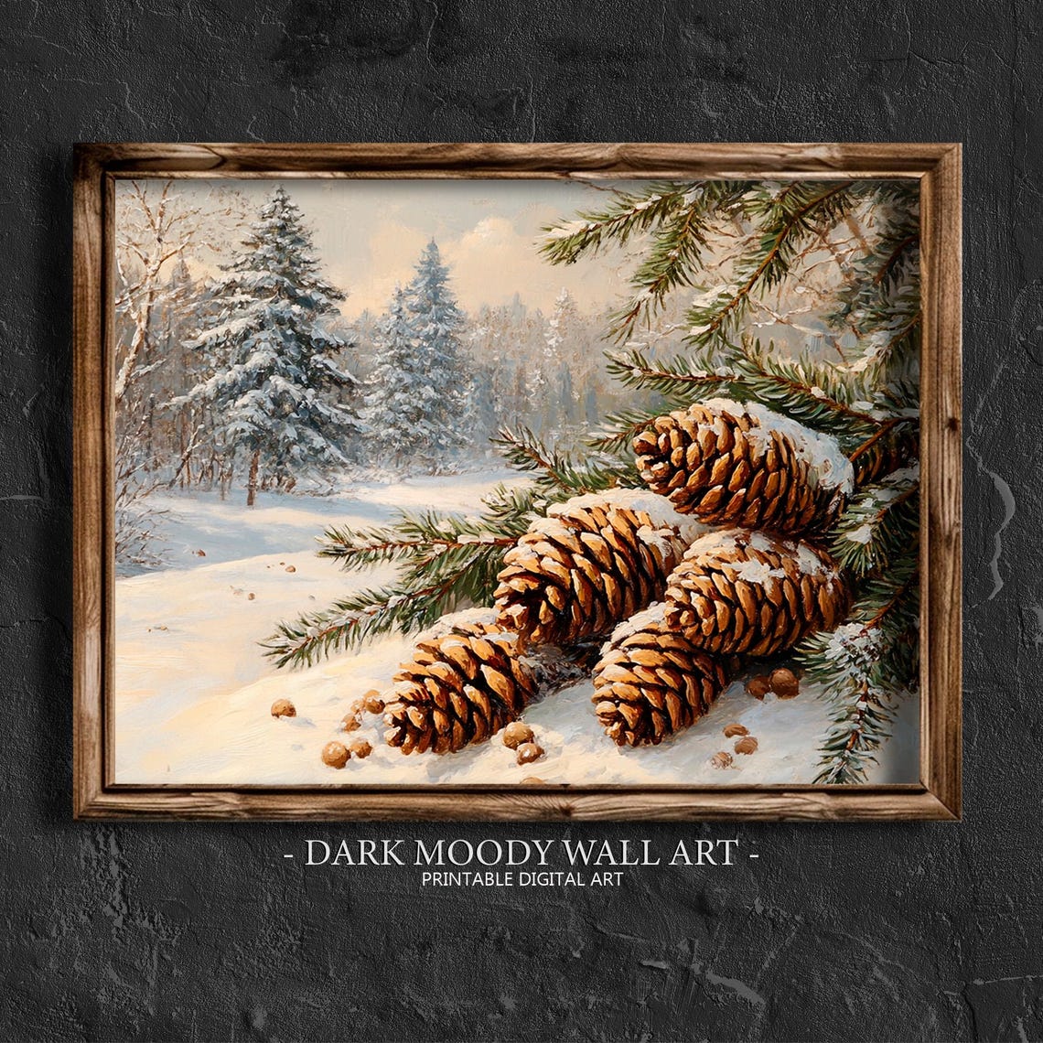 Snow Dusted Pine Cones on Pine Branches in Winter Forest Wall Art - Image 4