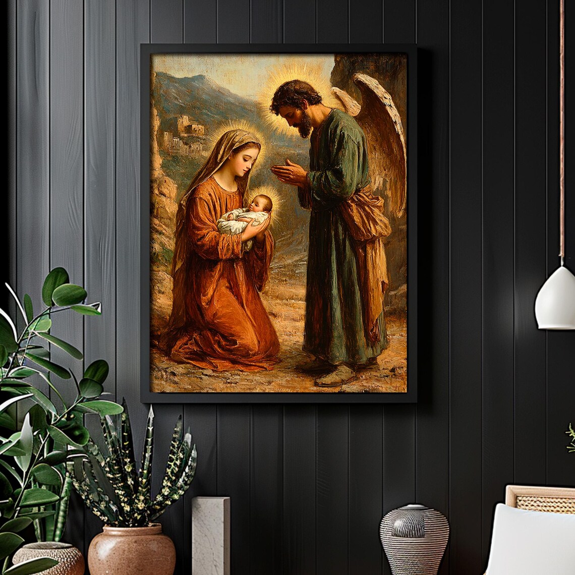 Classic Nativity Mary and Jesus Joseph Praying Angel Painting Poster - Image 5