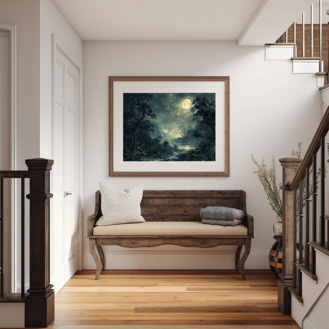 Full Moon Print Dark Moody Moonlight Painting Moody Landscape Art Wall Art - Image 4