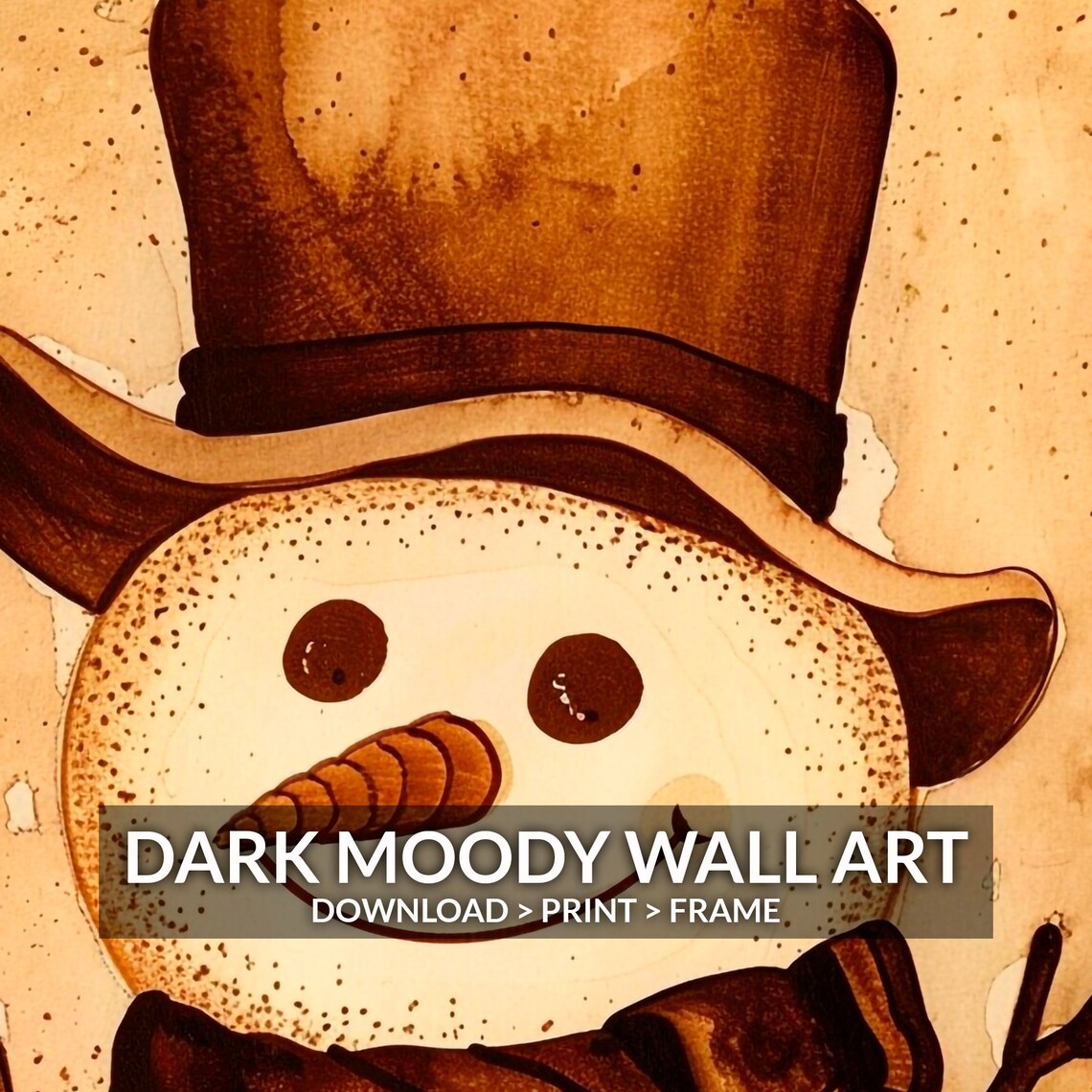 Snowman Top Hat Scarf Warm Sepia Vintage Christmas Painting Poster - Image 2