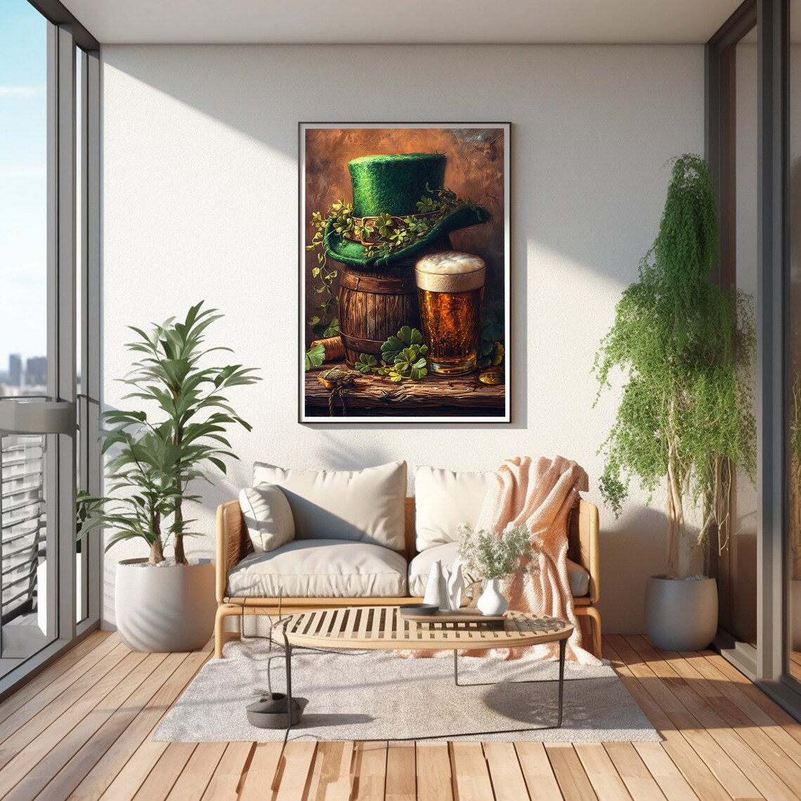 St Patricks Day Beer Print, Rustic Clover Art Print - Image 4