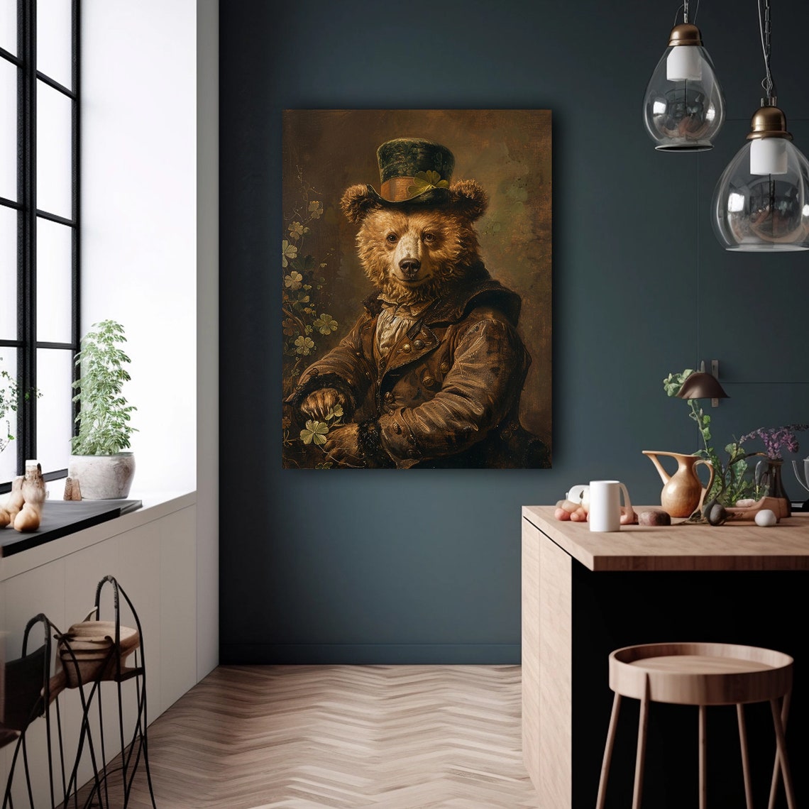 Irish Bear Top Hat Shamrock Saint Patricks Day Painting Poster - Image 6