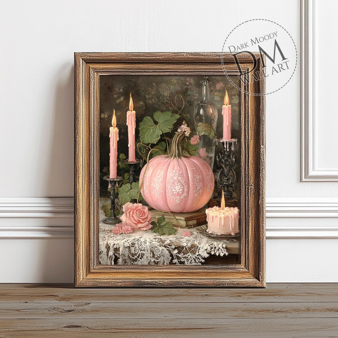 Pink Pumpkin Candles Roses Gothic Romantic Fall Decor Art Poster