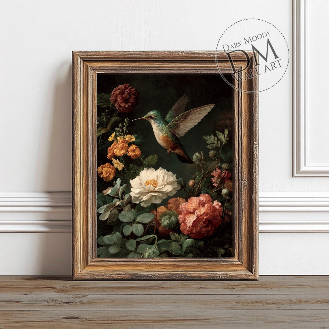 Hummingbird Vintage Floral Botanical Art Print