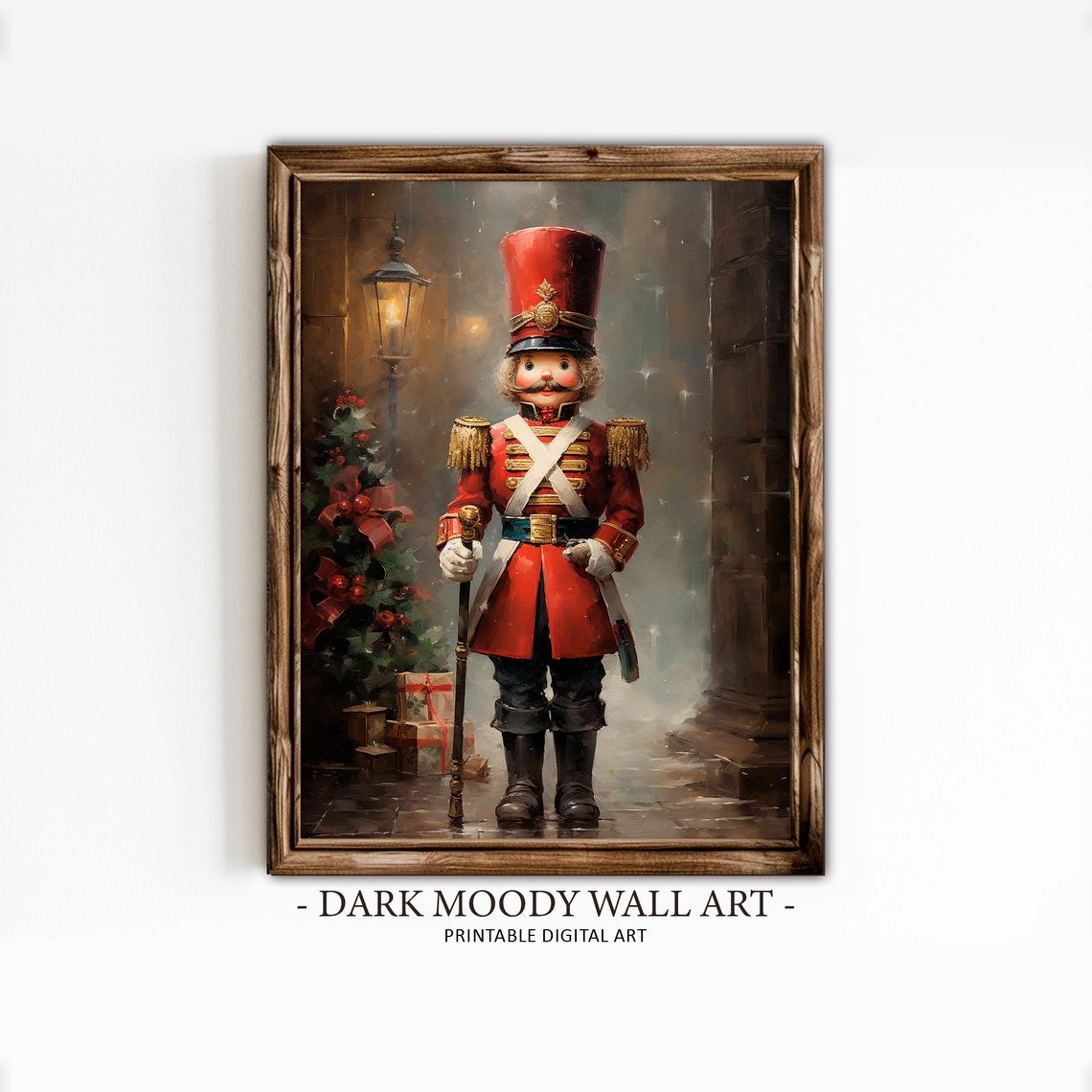 Vintage Nutcracker Snowy Street Lamp Christmas Tree Gifts Art Print