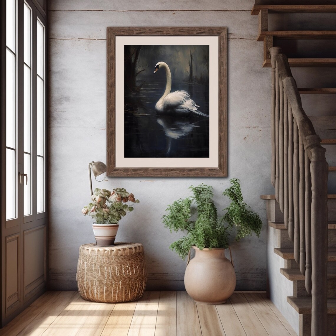 Antique White Swan Painting Dark Moody Wall Art Vintage Bird Print Dark Academia Decor Animal Oil Painting - Image 5
