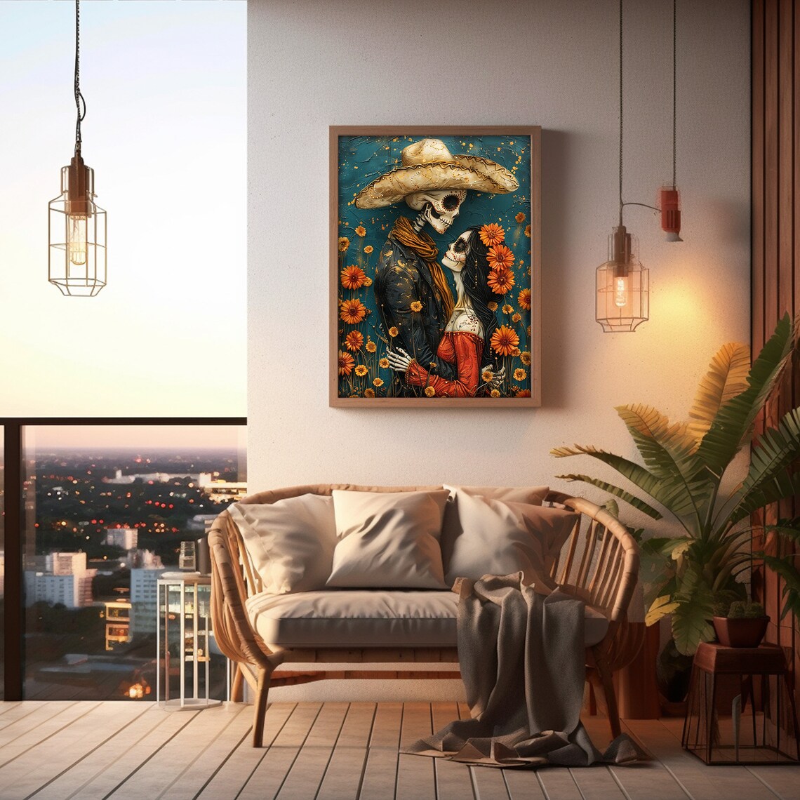 Día de los Muertos Couple Catrina Calavera Art Print - Image 4