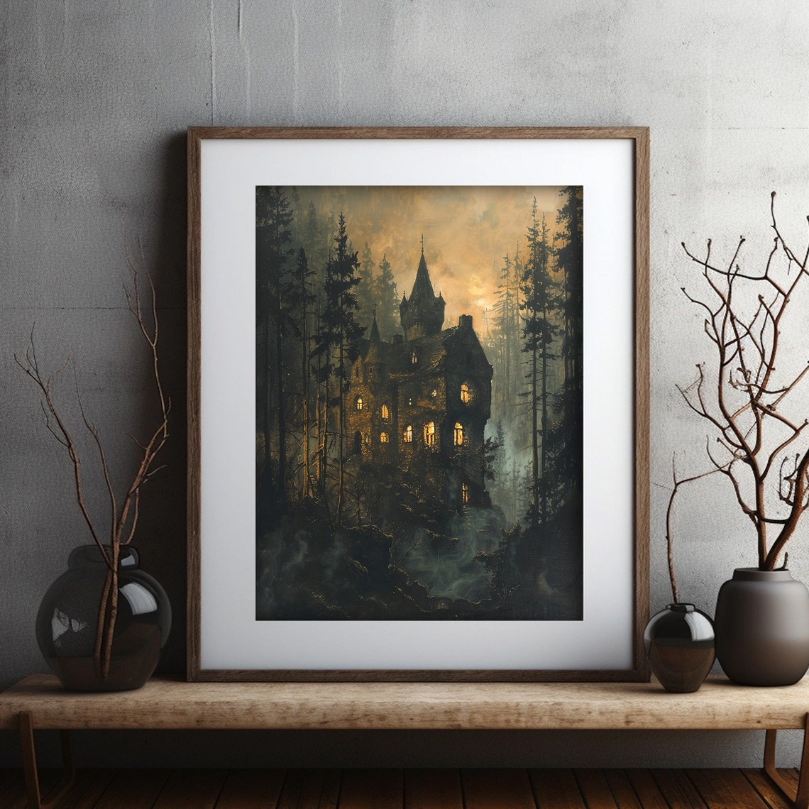 Gothic Castle Painting Dark Moody Halloween Print Victorian Medieval Castle Art - Image 2