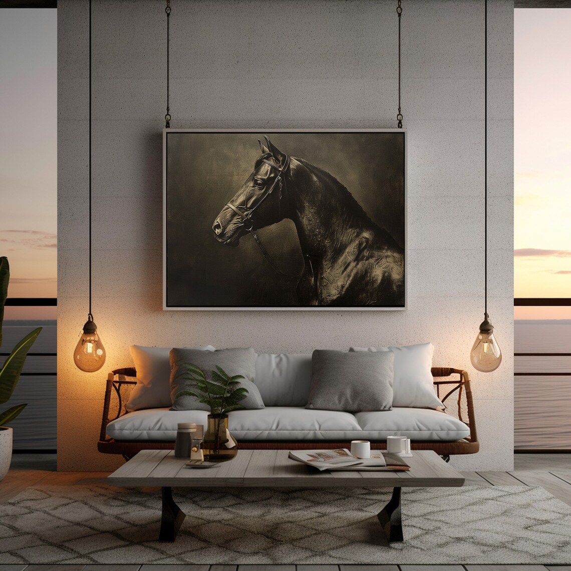 Black Horse Art Print, Moody Equestrian Wall Art - Image 2