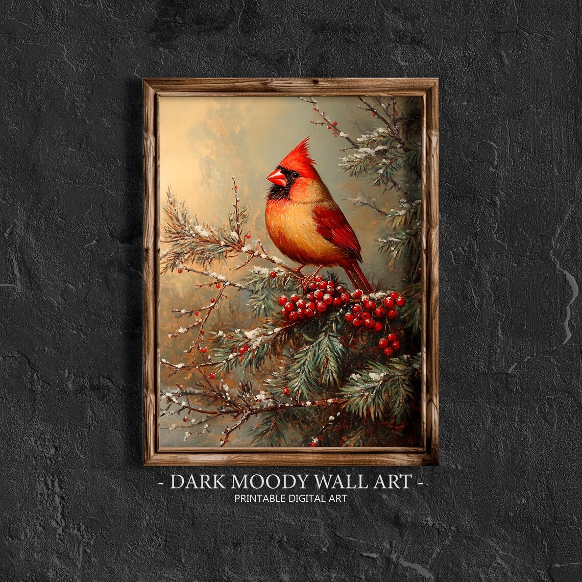 Vintage Rustic Cardinal Winter Bird Art Print
