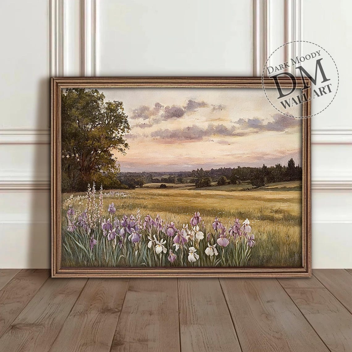 Iris Field French Countryside Sunset Landscape Oil Painting Print