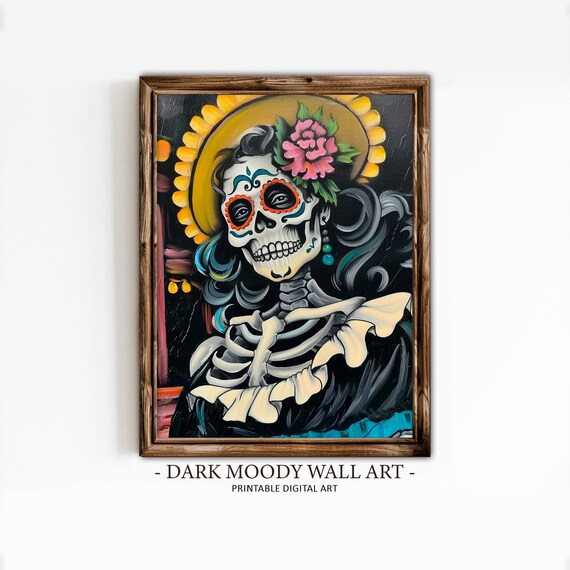 La Catrina Skeleton Colorful Sugar Skull Face Paint Floral Crown Poster