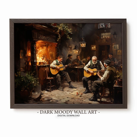 Moody Irish Pub With People Oil Painting Print