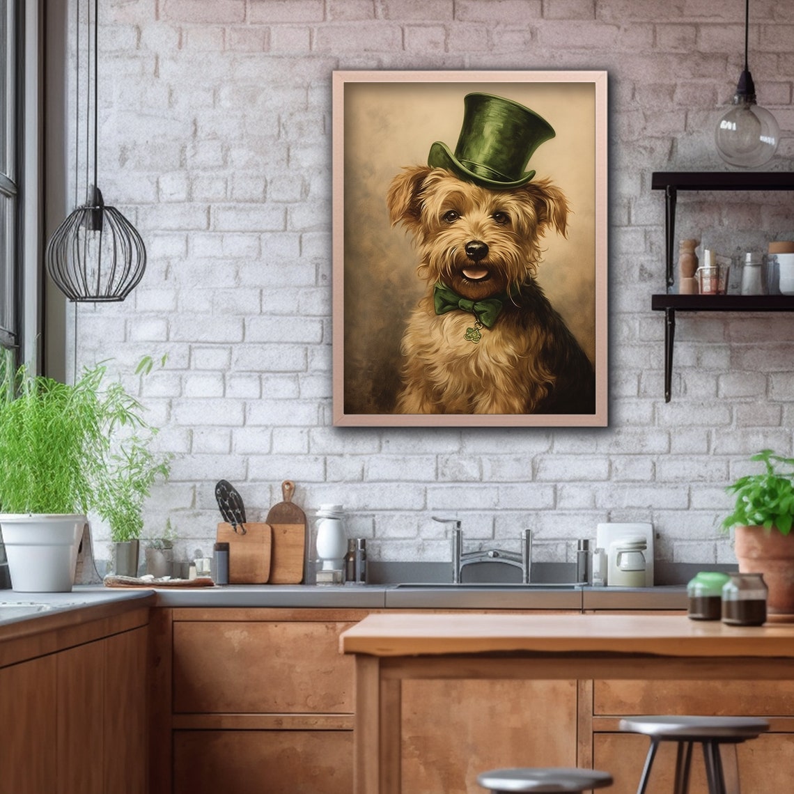Dog Wearing Green Top Hat St Patricks Day Pet Portrait Poster - Image 2