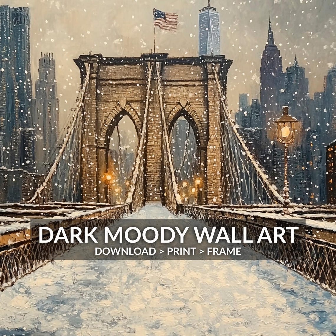 Brooklyn Bridge Snowy Winter Walkway Manhattan Skyline Poster - Image 6