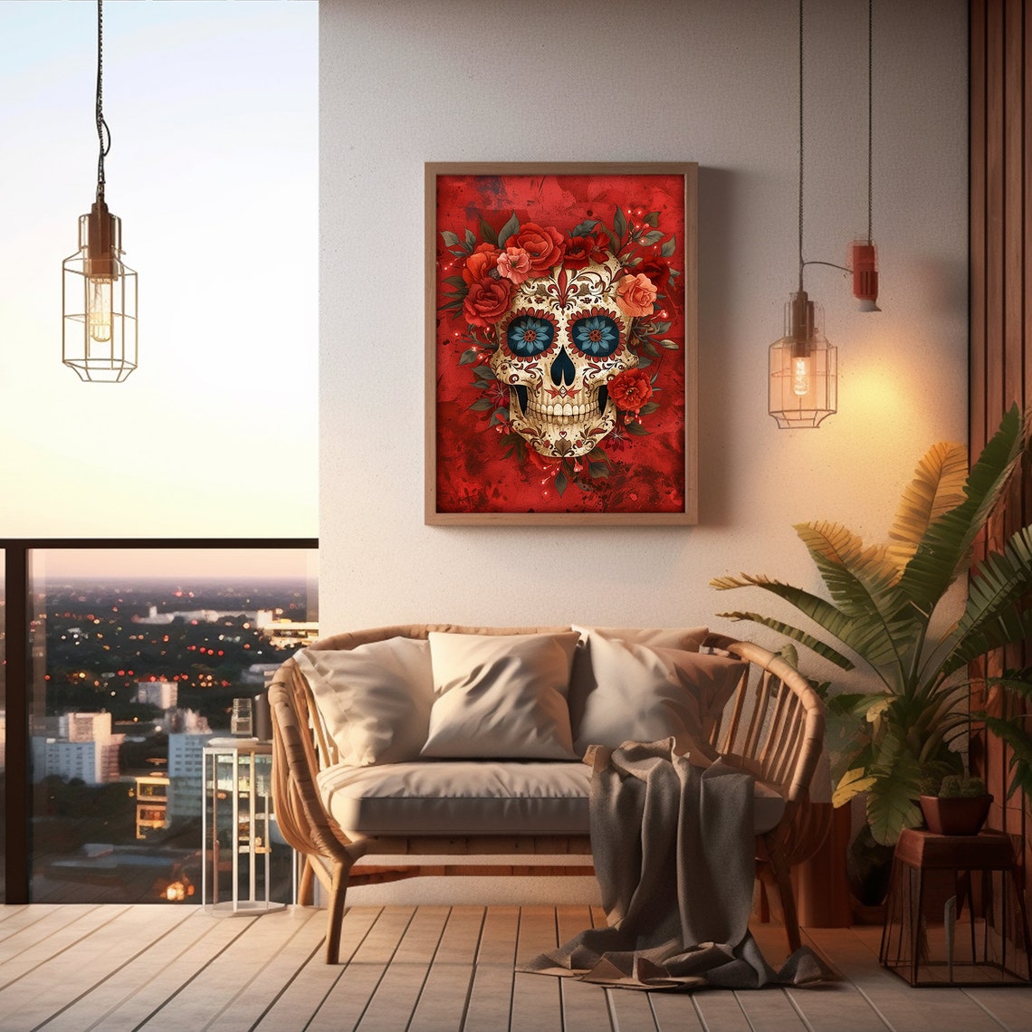 Flower Sugar Skull Painting Dia De Los Muertos Art Mexican Print - Image 4