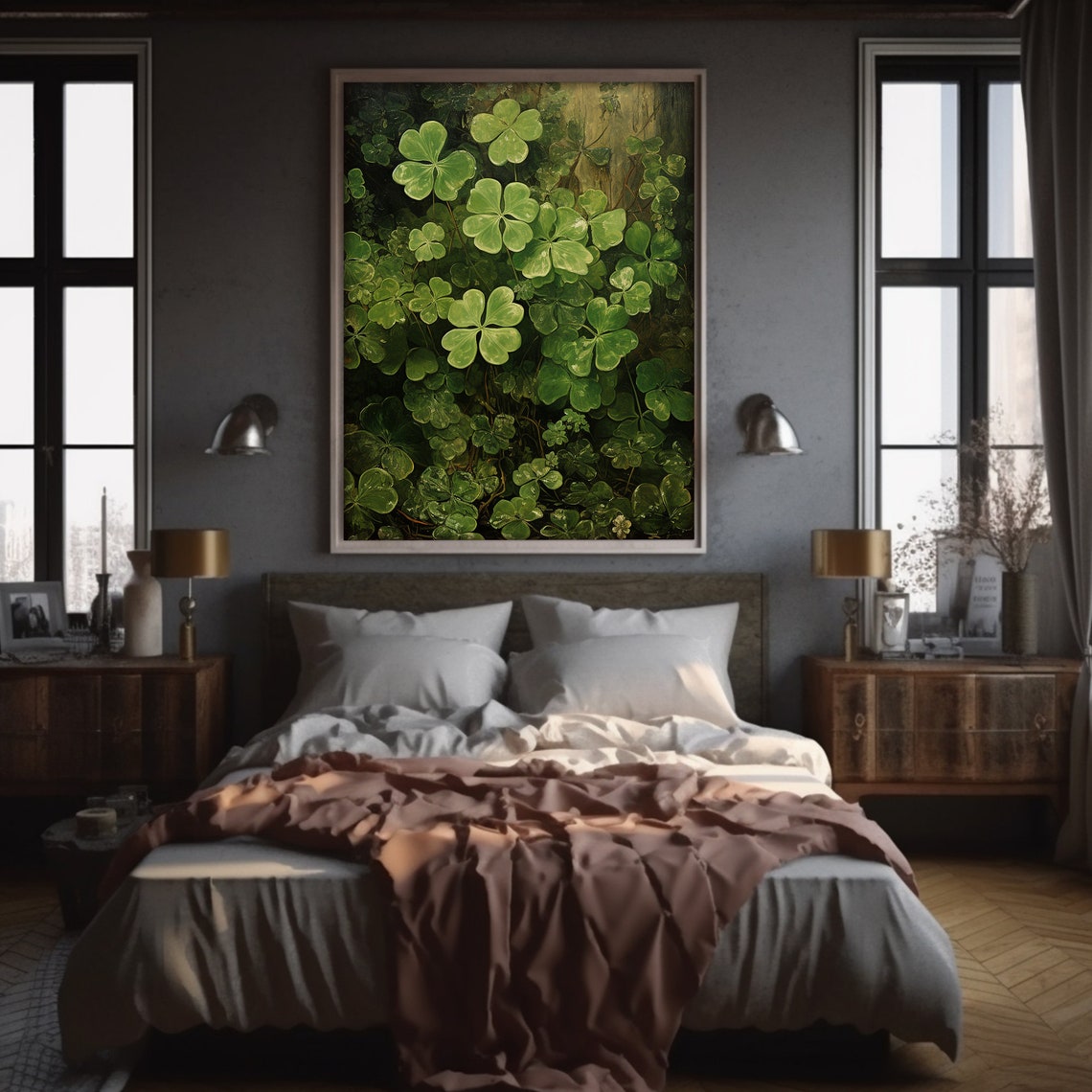 Green Shamrock Clover Patch Dark Moody Botanical Painting Poster - Image 6