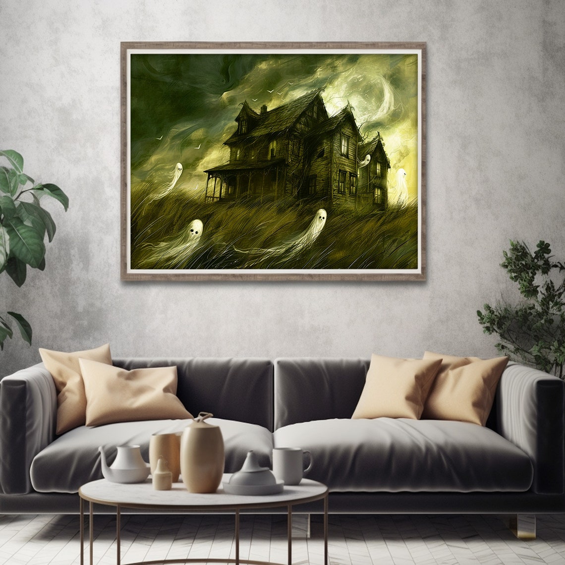 Haunted House Ghosts Spooky Manor Painting Dark Moody Halloween Poster - Image 5