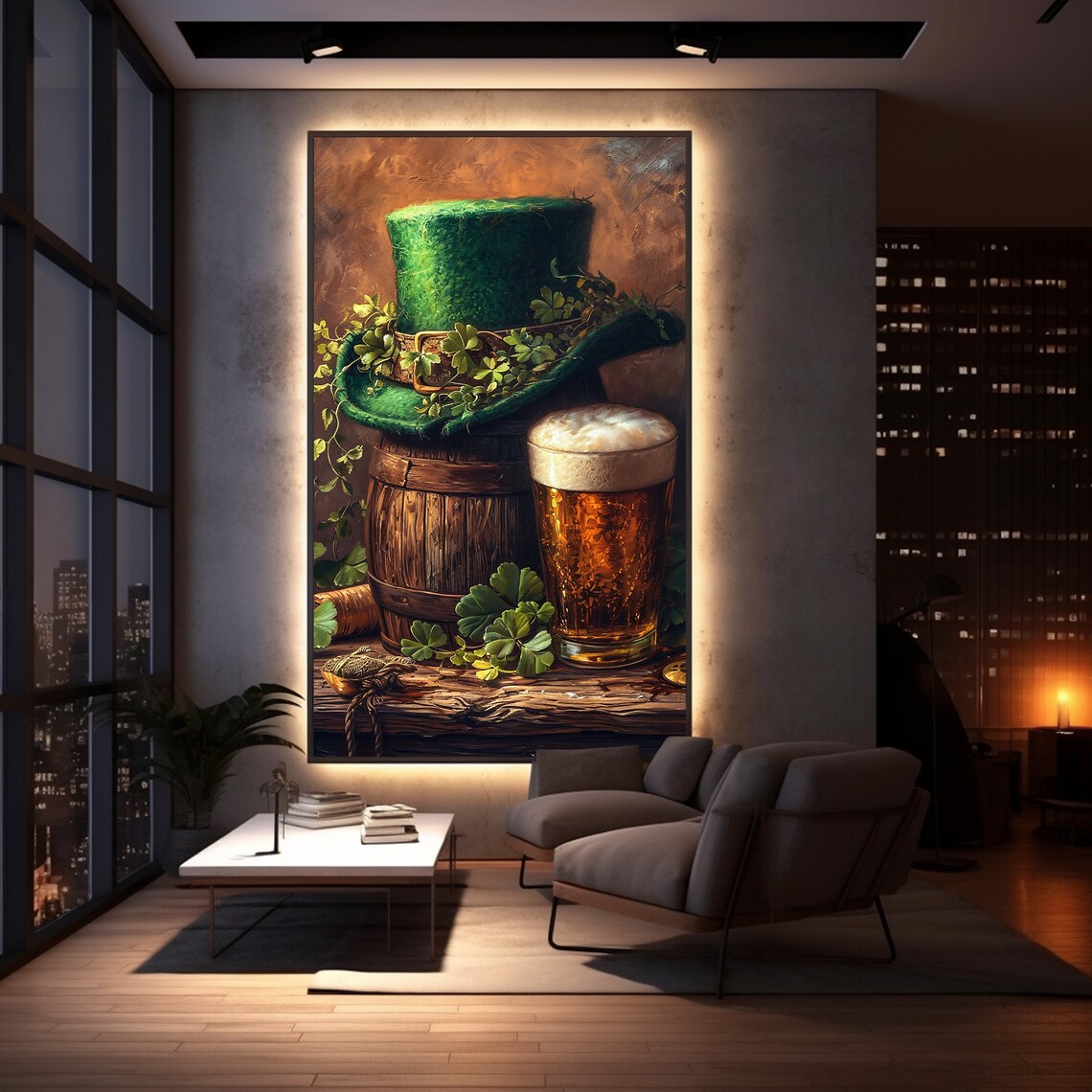 St Patricks Day Beer Print, Rustic Clover Art Print - Image 2