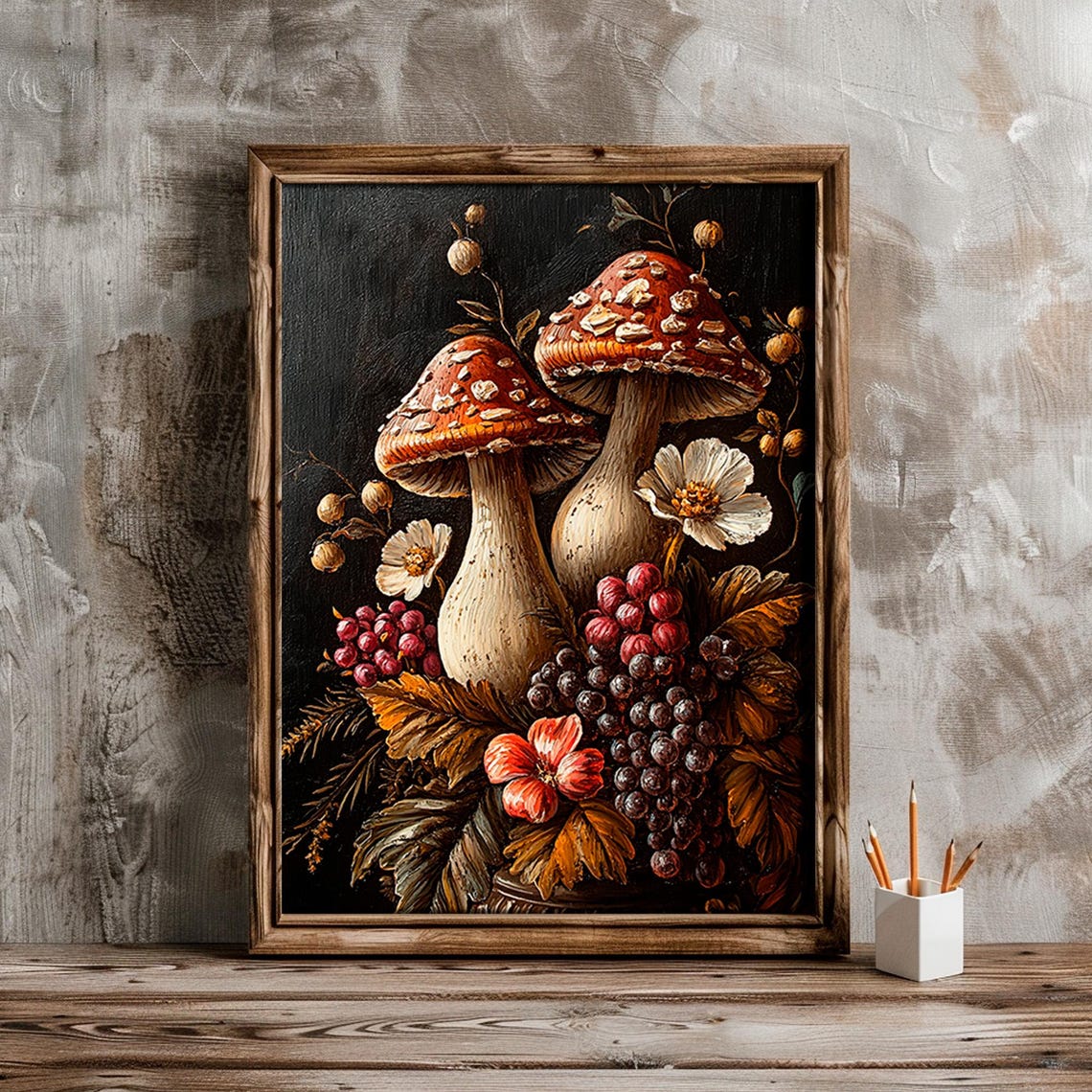 Fly Agaric Mushrooms Berries Dark Autumn Forest Art Decor Poster - Image 2
