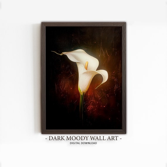 Calla Lily Painting Print Dark Academia Decor Flower Still Life Dark Moody Mexican Floral Wall Art