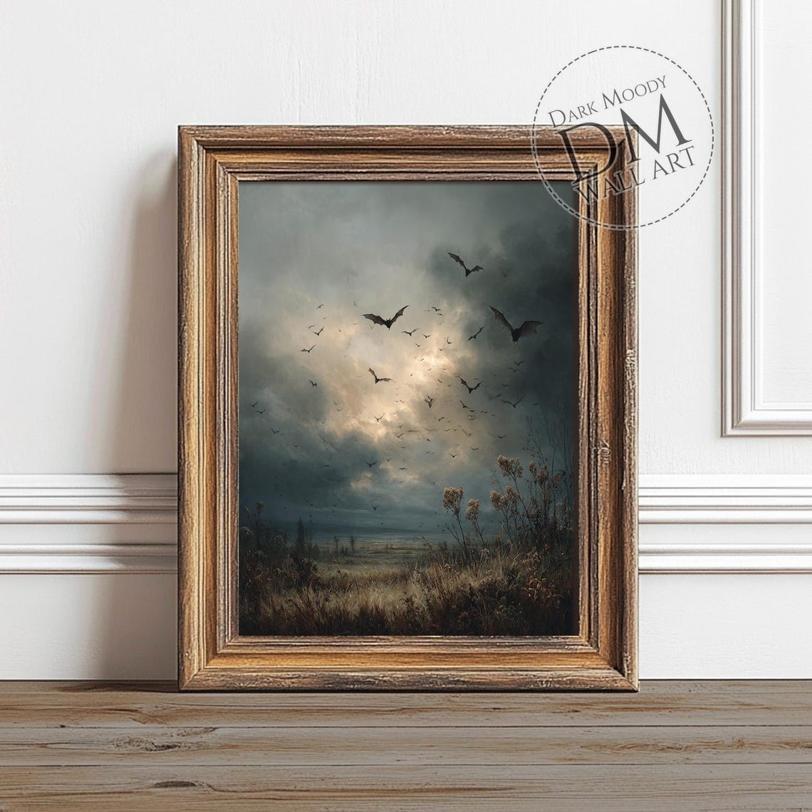 Flying Bats Twilight Marsh Moody Gothic Halloween Art Poster