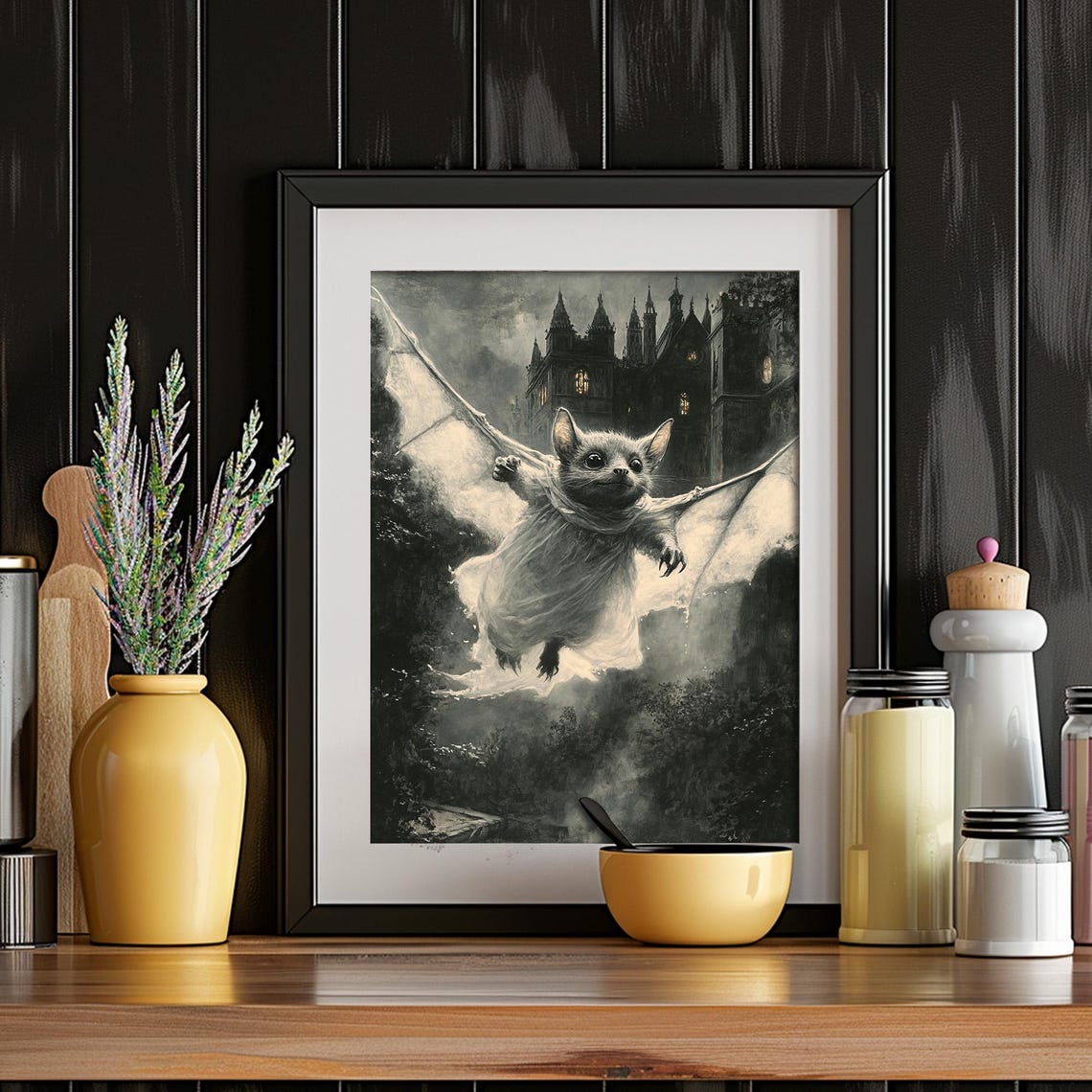 Cute Flying Bat Gothic Castle Dark Whimsical Fantasy Art Poster - Image 4