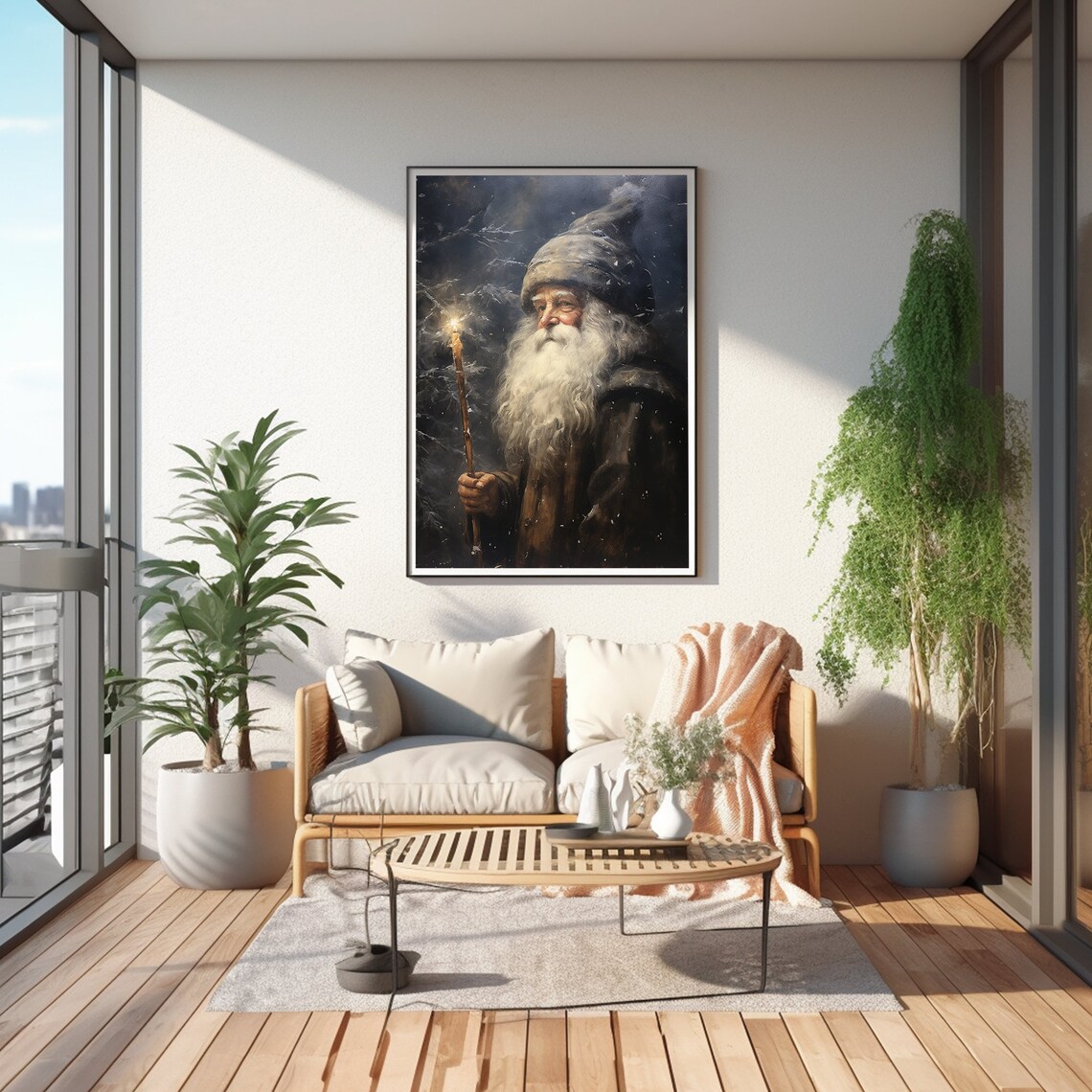 Santa Claus Lantern Snowy Night Winter Wanderer Painting Poster - Image 4