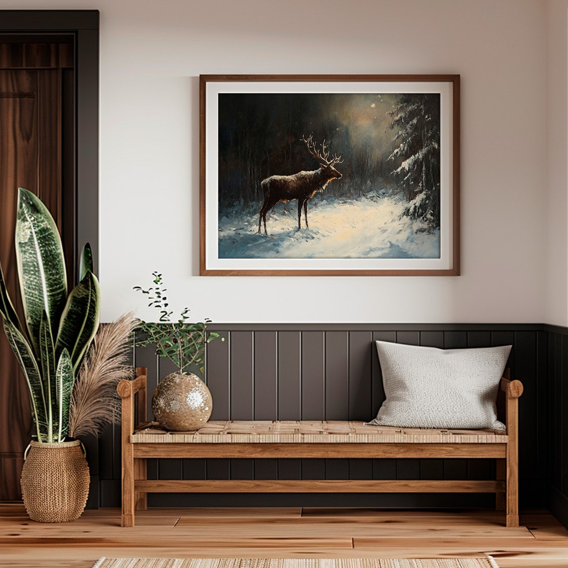 Majestic Elk Snowy Forest Moonlight Winter Wildlife Animal Poster - Image 2