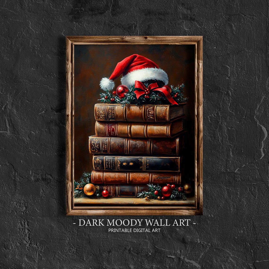 Christmas Books Print, Vintage Dark Academia Decor