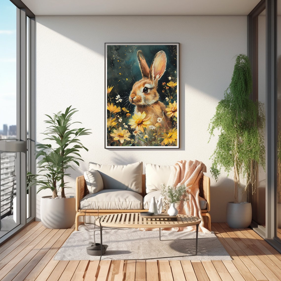 Easter Rabbit Prints Spring Wall Art Dark Academia Decor Moody Bunny Painting - Image 4