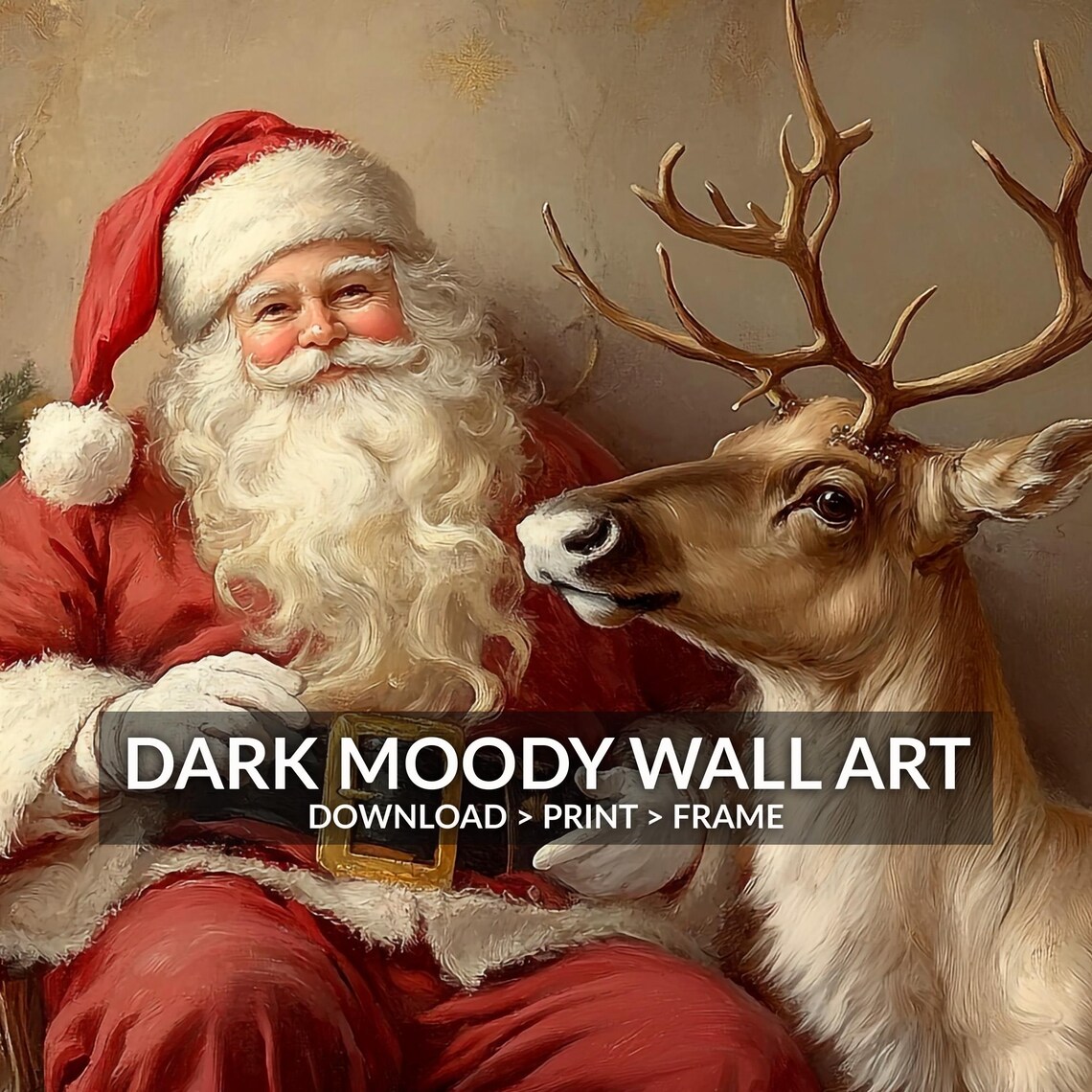 Santa Reindeer Christmas Art Print, Vintage Rustic Holiday - Image 6