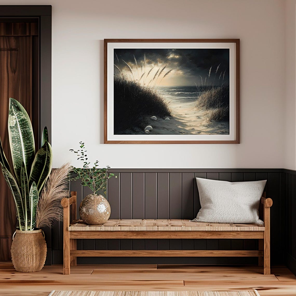 Sand Dunes Print Coastal Beach Wall Art Dark Moody Wildflower Painting - Image 5