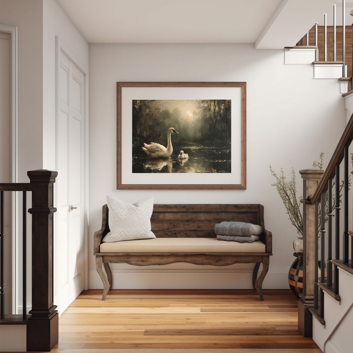 White Swan Painting, Moody Rustic Cottagecore Art - Image 5