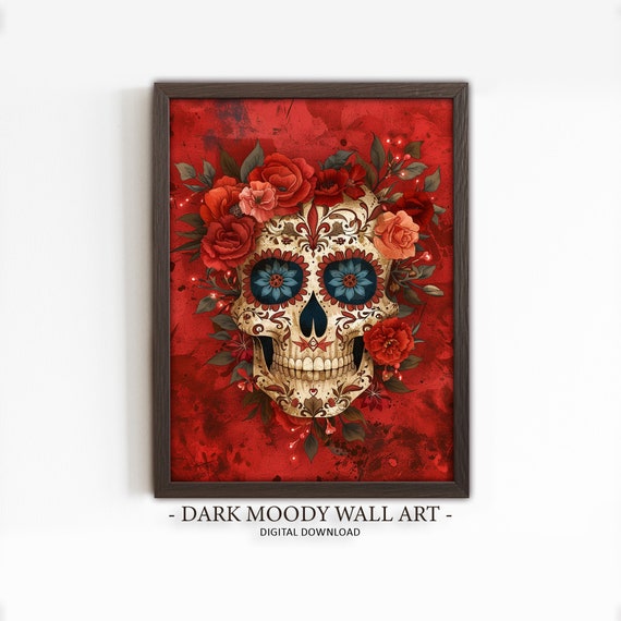 Flower Sugar Skull Painting Dia De Los Muertos Art Mexican Print