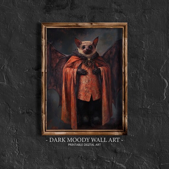 Victorian Dressed Bat Gothic Orange Robe Moody Halloween Poster