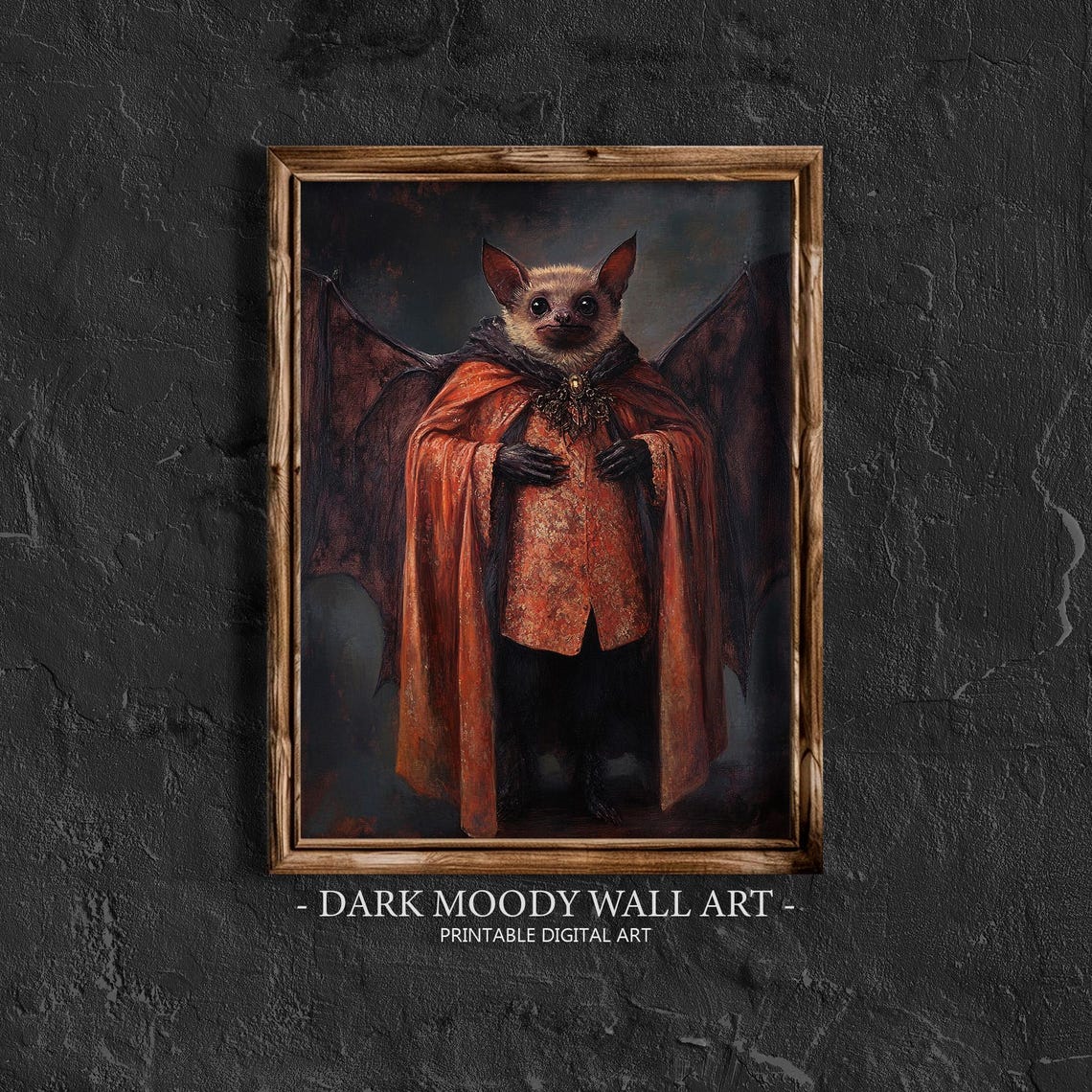 Victorian Dressed Bat Gothic Orange Robe Moody Halloween Poster