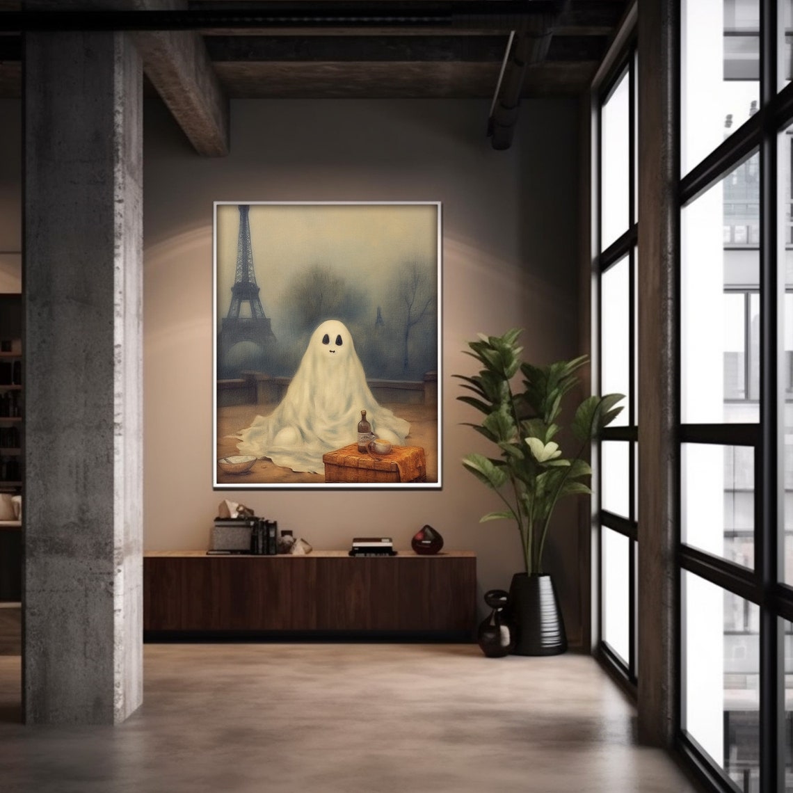 Ghost in Paris Eiffel Tower Picnic Misty Moody Gothic Wall Art - Image 5
